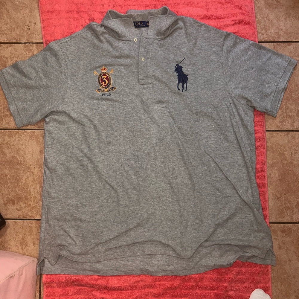 Ralph Lauren Gray Polo with Blue Emblem